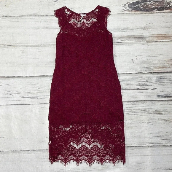 Intimately Free People Lace Midi Dress Sheath Sleeveless Maroon Red Size Medium - Picture 9 of 16